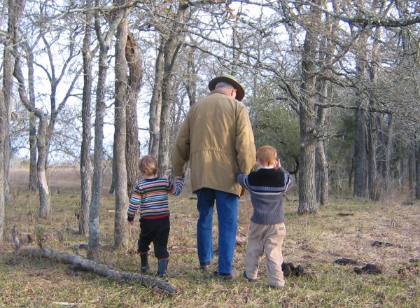 Grandad with grandkids on a hike 2005